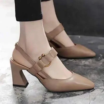 Women Leather High-heeled Sandals Summer New Women Fashionable and Elegant Off White Toe Back Luxury High Heeled Sandals 3