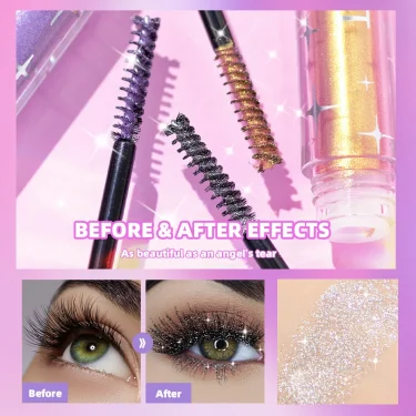 Sliver Gold Purple Glitter Mascara Quick Dry Long Lasting Waterproof Curling Thick Shiny Eyelash Fashional Sexy Diamond Mascara 3