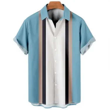Hawaiian Shirt Harajuku Stripe Print Loose Fashion Casual Short Sleeve Men's Button Aloha Beach Summer Shirts For Men Clothing 4