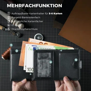 Card Holder Wallet Slim Minimalist Pop Up Leather Men Wallets RFID Blocking Metal Bank Card Case with Coins Pocket 3