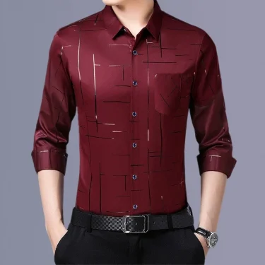 Men's Casual and Fashionable Long Sleeved Printed Shirt, Non Ironing and Wrinkle Resistant Business Top 3