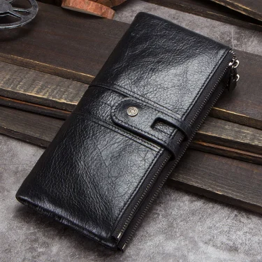 Men Clutch Wallet Genuine Leather Long Wallet Hasp Card Holder Vintage Male Zipper Coin Purse Money Bag Portemonnee 2