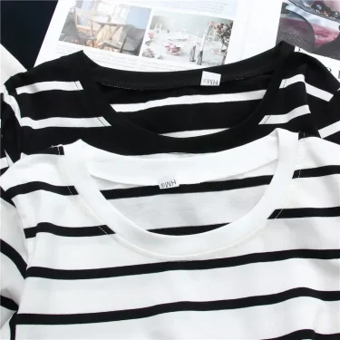 Women Loose Round Collar Autumn Stripes Print Loose Long Sleeve Casual Simple Wild T-Shirt 5