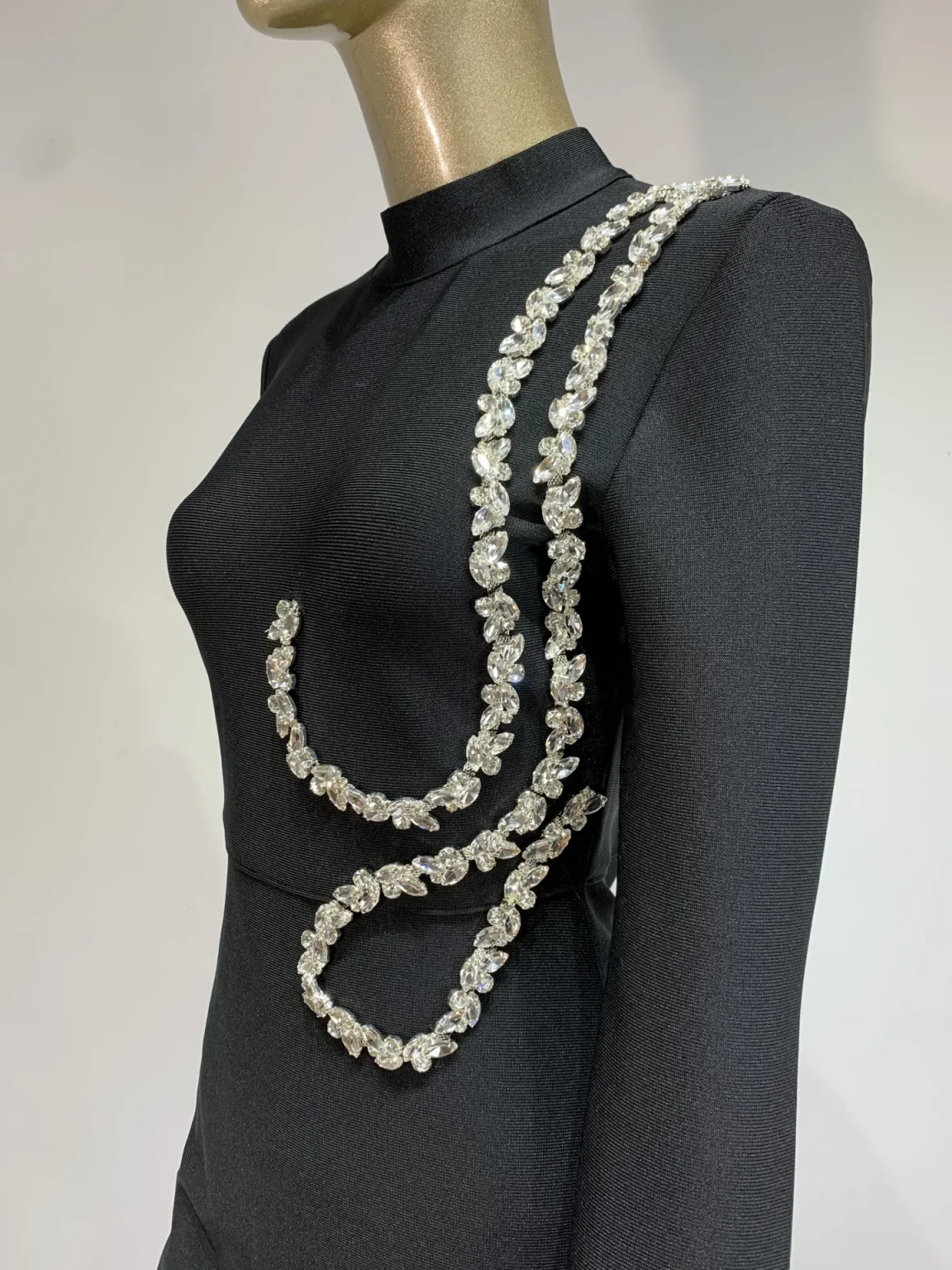 Autumen New Party Dress for Women Black Long Sleeve Half High Collar Crystal Bodycon Ankle Length Celebrity Evening Dress 5