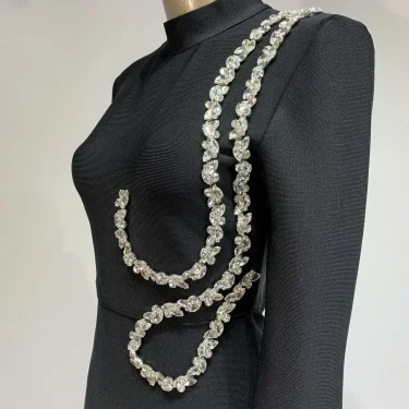 Autumen New Party Dress for Women Black Long Sleeve Half High Collar Crystal Bodycon Ankle Length Celebrity Evening Dress 5