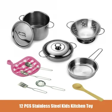 12 PCS Kitchen Set Pretend Play Simulated Kitchen Toy Children Role Playset Cooking Set Educational Gift for Kids Girls Boy 4