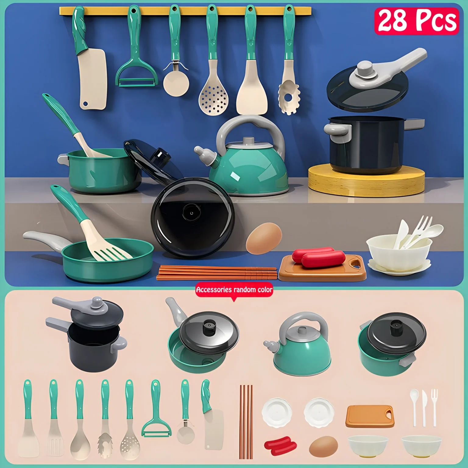 Colorful Kitchen Playset with Cutting Fruit and Vegetable Toys, Cooking Utensils, Pretend Play, Educational Toy for Toddlers 3
