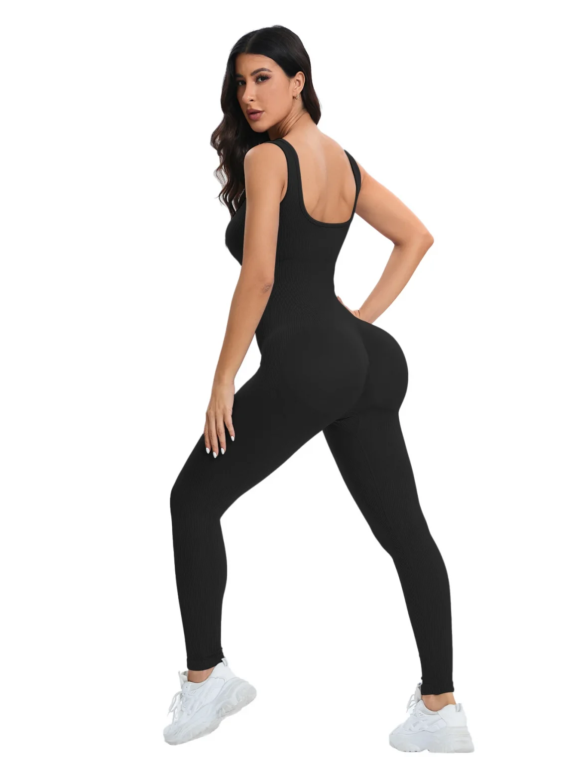 Shapewear Jumpsuits for Women Built- In Bra Bodycon Square Neck Sleeveless Summer Rompers Ribbed Jumpsuit 2