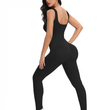 Shapewear Jumpsuits for Women Built- In Bra Bodycon Square Neck Sleeveless Summer Rompers Ribbed Jumpsuit 2