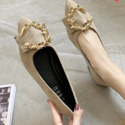 Spring and Autumn Casual Fashion Pointed Toe Comfortable Non-slip Wear-resistant Simple Metal Decorative Women's Shoes 3