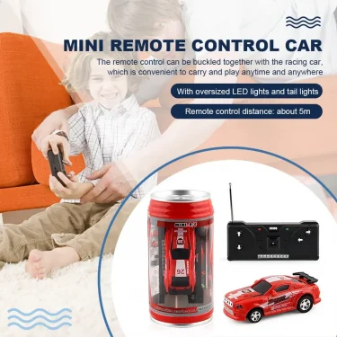Coke Can Remote Control Car Battery Operated Remote Control Racing Vehicle LED Lights Mini RC Car with Roadblocks Christmas Gift 3