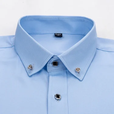 Diamond Button Shirt For Mens Long Sleeve Solid Color Stretch Slim Business Male No-Iron White Social Shirts Blouse Men Clothing 5