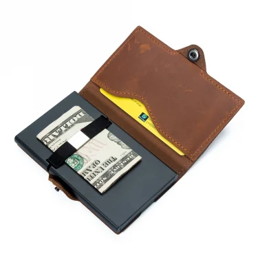 Men Wallets 100% Genuine Cow Leather Popup Short Card Holder Purse High Quality Brand Male Wallet Tarjeteros Para Hombre 5