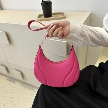 Retro Solid Color Shoulder Bags For Women Simple Leather Handbags Ladies Underarm Bags 2