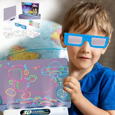 3D Magic Drawing Pad LED Light Colorful Space Ocean Dinosaur Painting Board Kids Educational Toys Grow Playmates Creative Gift 4