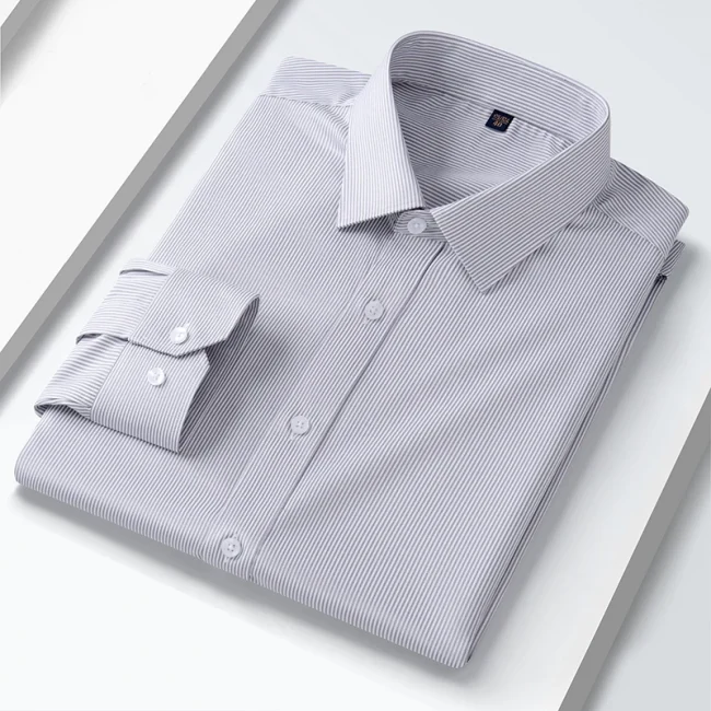 Quality Elasticity Anti-Wrinkle Men Shirt Long Sleeves Dress Shirts For Men Slim Fit Camisa Social Business Blouse White Shirt 5
