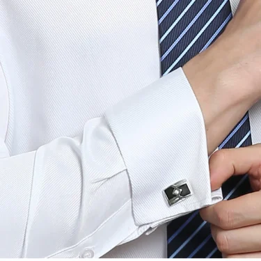 Classic French Cuff Men's Dress Shirt Long Sleeve Male Formal Wedding Party White Black Oversized Cufflink Shirts with Pocket 1