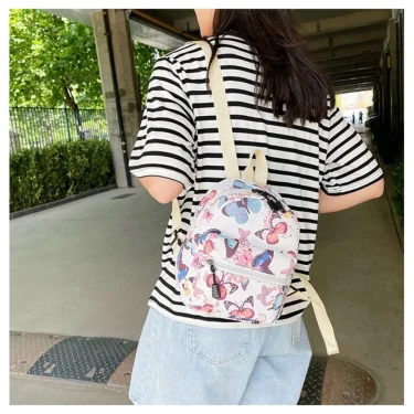 Fashionable Cute Girls Backpack Portable Mini Women Ladies Travel Shoulder Bag Canvas Things for Boy Schoolbag Floral Print 2