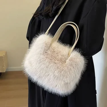 Faux Fur Tote Bag Women's Bucket Plush Luxury Design Ladies Handbags Soft Winter Crossbody Shoulder Bags Bolsa Feminina 2