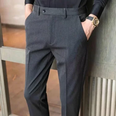 Men's Casual Business Suit Pants Loose-fit Straight-leg Nine-point-length Spring Autumn Fashionable Western-style Trousers 2