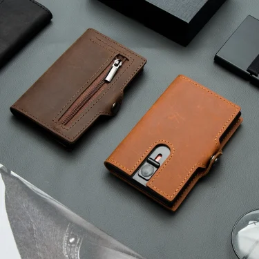 Men Wallets 100% Genuine Cow Leather Popup Short Card Holder Purse High Quality Brand Male Wallet Tarjeteros Para Hombre 1