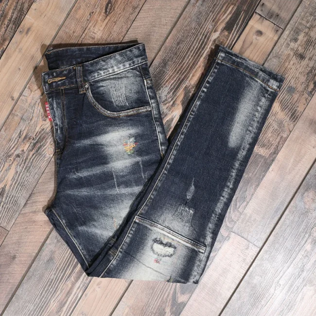 Fashion Streetwear Men Jeans Retro Black Blue Elastic Slim Fit Ripped Jeans Men Spliced Designer Embroidery Hip Hop Denim Pants 6
