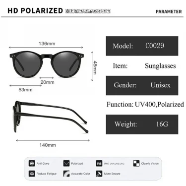MUSELIFE Retro Polarized Sunglasses Men Women Vintage Small Round Frame Sun Glasses Polaroid Lens UV400 Goggles Shades Eyewear 6