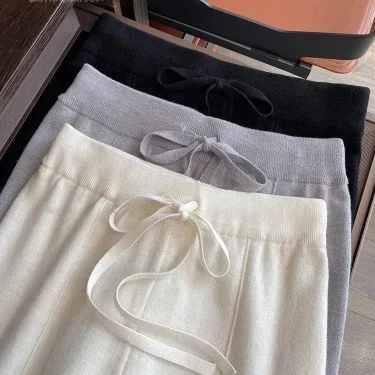Soft Waxy White Knit Wide-leg Pants Women's Autumn and Winter Thick Wool Drop Casual Straight Floor-length Pants 3