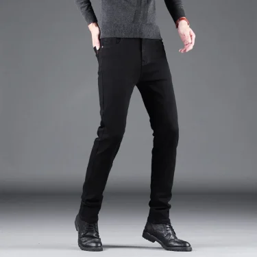 Spring Autumn New Men's Pure Black Slim Jeans Elastic Straight Pants Business Fashion Leisure Korean Vintage Denim Pants Male 5