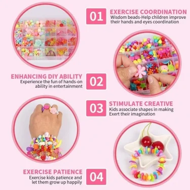 Girls DIY Bead Set Jewelry Making Kit for Kids Girl Pearl Beads for Bracelets Rings Necklaces Creativity Kits Art Craft 2