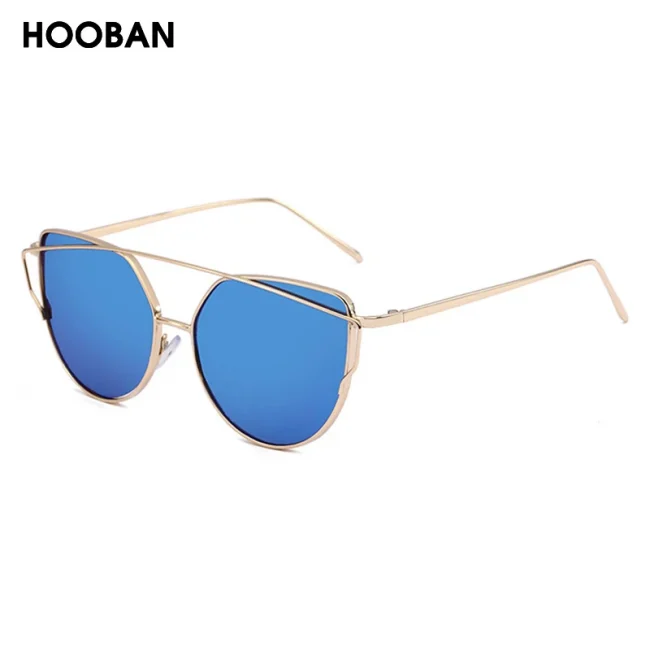 HOOBAN Classic Cat Eye Sunglasses Women Fashion Metal Big Cateye Sun Glasses For Ladies Vintage Mirror Shades Oculos UV400 5