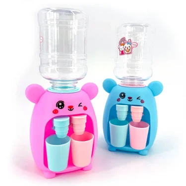 Mini Children Dual Water Dispenser Toy with Cute Pink Blue Cold/Warm Water Juice Milk Drinking Fountain Simulation Kitchen Toys 3