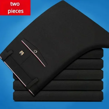 Men's Elastic Straight Suit Pants for Business Casual and Formal Wear in Spring and Autumn Men's Dress Pants Plus Size 28-40 2