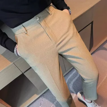 Men's Trendy High-end Feelslimming Plaid Suit Pants Casual Business Straight-leg Pants For Summer Lightweight Breathable 2