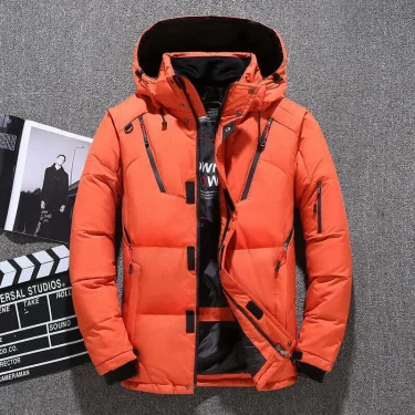Men's Casual Fashion Padded Thickened Cold Hooded Down Jacket Outdoor Multi-Functional Large Mouth Thick Solid Color Zipper Coat 5