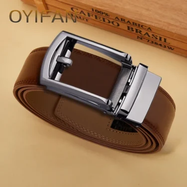 OYIFAN Men's Automatic Belt Brown Ratchet Belt 115cm-145cm Size Fashion Men Genuine Leather Belt Men's Gift 2
