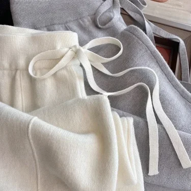 Soft Waxy White Knit Wide-leg Pants Women's Autumn and Winter Thick Wool Drop Casual Straight Floor-length Pants 2