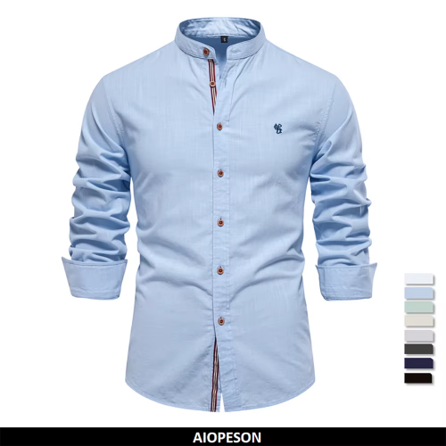 00% Cotton Social Shirt Men Solid Color Long Sleeve High Quality Brand Shirt for Men Spring Stand Casual Men's Shirts