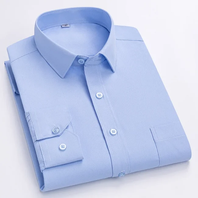 Men's Formal Shirt Long Sleeve S~8XL Oversized Office Solid Color Striped Anti-wrinkle Non-ironing Fashion Business White Shirts 3