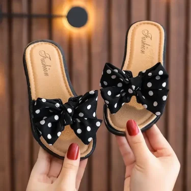 New Bow Flats Open Toe Slide Sandals Non-slip Flip Flops Children Home Slippers Kids Girls Summer Cute Beach Slippers Shoe 6