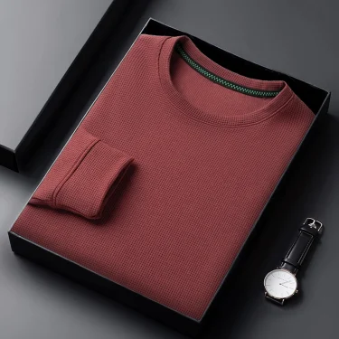 Men's Casual Waffle Round Neck T-shirt Breathable, Comfortable, and Fashionable Long Sleeved T-shirt 6