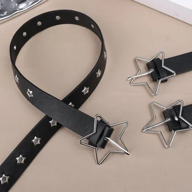 Star Eye Rivet Belt Goth Style Double Pin Buckle Man/woman Fashion Casual Punk Style Pu Leather Waistband for Jeans Y2K Belt 2