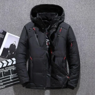 Men's Casual Fashion Padded Thickened Cold Hooded Down Jacket Outdoor Multi-Functional Large Mouth Thick Solid Color Zipper Coat 2