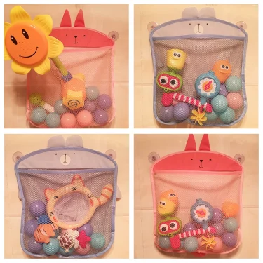 QWZ New Baby Bathroom Mesh Bag Sucker Design For Bath Toys Kids Basket Cartoon Animal Shapes Cloth Sand Toys Storage Net Bag 6