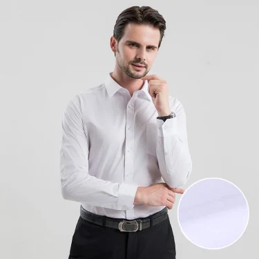 High Quality Cotton Men Dress Long Sleeve Shirt New Solid Male Plus Size Regular Fit Stripe Business Shirt White Blue 2