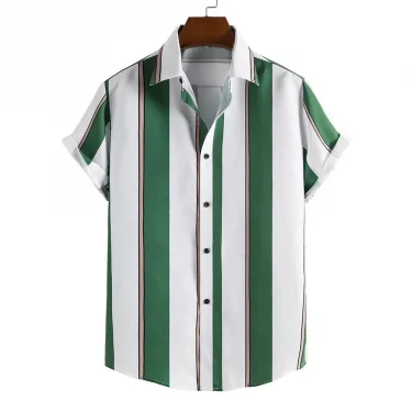 Hawaiian Shirt Harajuku Stripe Print Loose Fashion Casual Short Sleeve Men's Button Aloha Beach Summer Shirts For Men Clothing 2