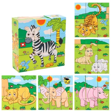 Wooden Six Sided 3D Cube Jigsaw Puzzles Children Kids Toys Animal Fruit Traffic Cognize Early Learning Educational Toys Fun Game 4