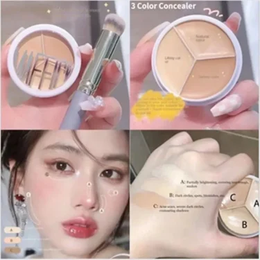 3-Color Concealer Palette Professionally Covers Dark Circles Around Eyes and Face 2