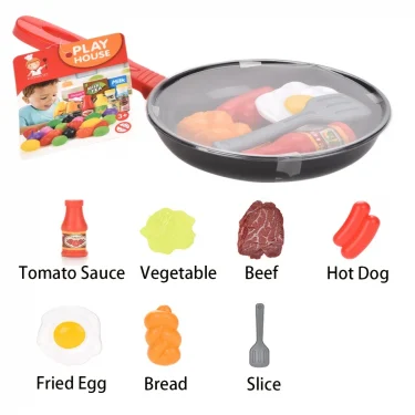 8PCS Children Kitchen Food Toys Simulation Cookware Game Set Pretend Play Pot Steak Vegetable Bread Hot Dog Omelette Kids Gift 5