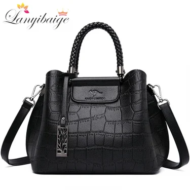 Genuine Leather Handbags For Women Hand-knitted Crossbody Shoulder Bags Designer 2023 Stone Pattern Ladies Tote Bag Sac A Main 1